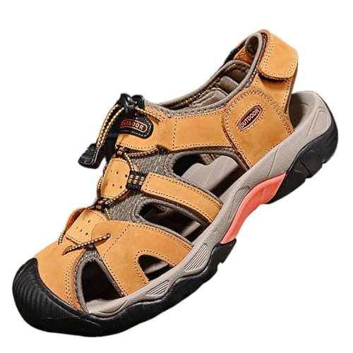 Men's Sport Sandals Outdoor Hiking Leather Closed Toe Sandals Athletic Lightweight Summer Casual