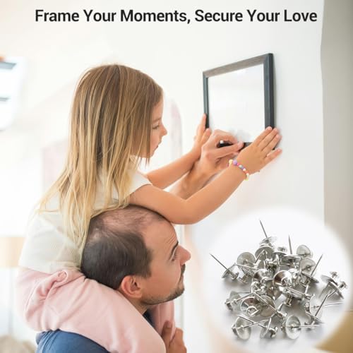 Image of VINIUSIKI Double Head Picture Hanging Nails, 30 Pack, Black Wall Tacks with Spirit Level, Holds up to 10 Pounds