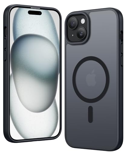 Image of FNTCASE for iPhone 15 Plus Case: Matte Magnetic Phone Cases Compatible with Magsafe Slim Anti Yellowing Rugged Shockproof Protective Translucent Cell Phone Cover (C-Black)