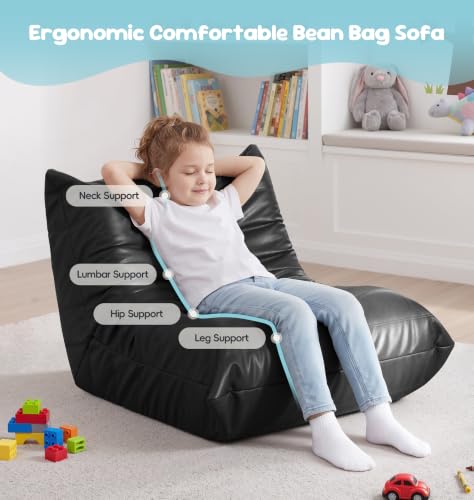 Image of Hobestluk Small Bean Bag Chair Lazy Floor Sofa, Memory Foam Fireside Sofa Beanbag Faux Leather ArmlessChair for Living Room Bedroom Dorm Reading Playing (Black, Small)