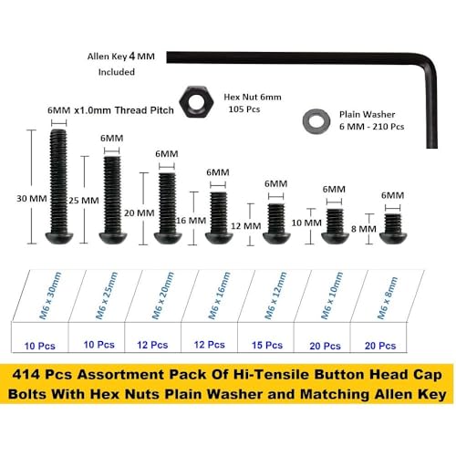 Image of High Tensile Button Head Bolts Dia M6 Assorted Lengths 8MM-30MM Pack of 414 Pcs with Plastic Box Assortment