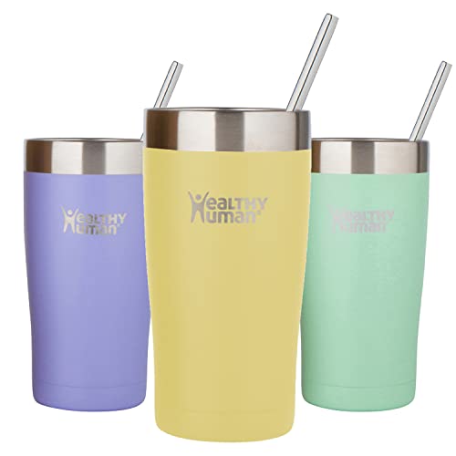 Healthy Human Stainless Steel Tumbler with Straw & Lid, Splash Proof Insulated Travel Cup, Coffee Tumblers, Water Cups for Kids & Adults, Picnic, Camping, Hiking, Outdoor, 20 oz, Limoncello