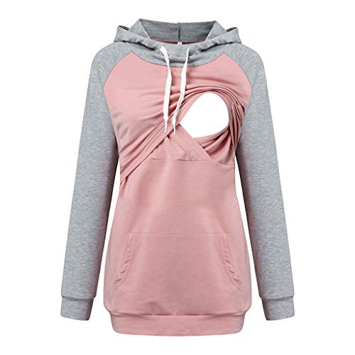 Damen Still-Pullover mit Kapuze, langärmelig, geschichtete Blusen für Schwangere, rose, 38 Cover
