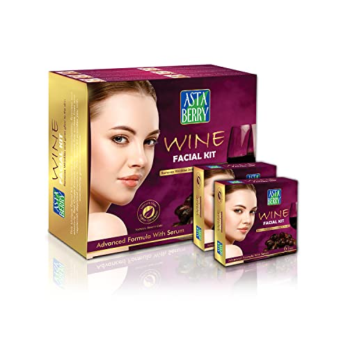 ASTABERRY Wine Professional Facial Kit 12 Pouch Set (6 Steps) For All Skin Types – Remove Wrinkles & Glowing Skin, Goodness Of Red Grape Extracts, Aloe Vera Extract & Olive Oil