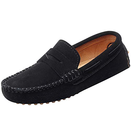 Shenn Boys' Cute Slip-On Black Suede Leather Loafers Shoes S8884 Us3 #TOP5