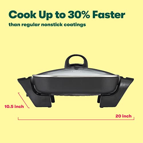 Bella Electric Ceramic Titanium Skillet, Roast, Fry And Steam, Healthy-Eco Non-Stick Coating, Convenient Easy Clean Up, Glass Lid Included, 12" X 12", Copper/Black #TOP2