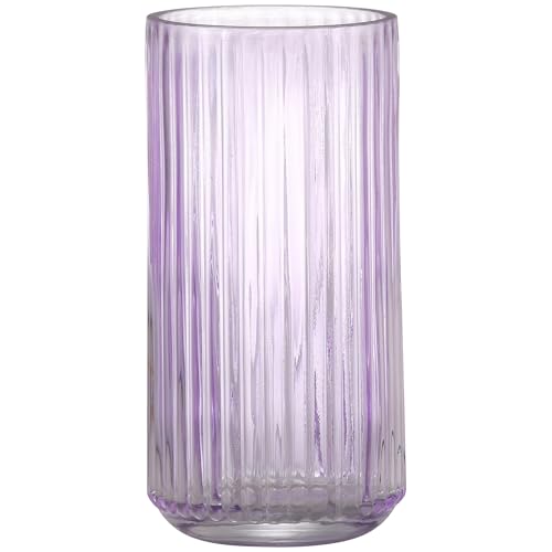 MARTAGE Ribbed Glass Vase,Flower Vase for Bouquet, Purple Glass Vases for Flowers, Modern Vases for Living Room, Bathroom, Dining Table, Office, Wedding, Centerpieces, 8 Inches