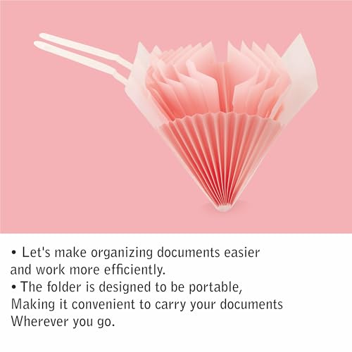 Image of Polen 13-Pocket Expanding File Folder with Handle Straps, Transparent Accordion Document Organizer with Heart-Cut Front Pocket for Certificates, Bills, Receipts & Office Documents.(Pink)