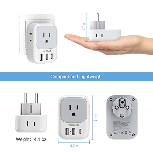 image for TESSAN Type E F Plug Adapter, Germany France Power Adapter with 3 USB 