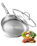 Titanium Pans for Cooking | 12' Pure Titanium Hammered Pro frying au gratin pan with Lid | Non-Toxic Skillet | PFAS/PFOA/PTFE Free Cookware | Dishwasher&Oven Safe | Kitchen Induction Compatible