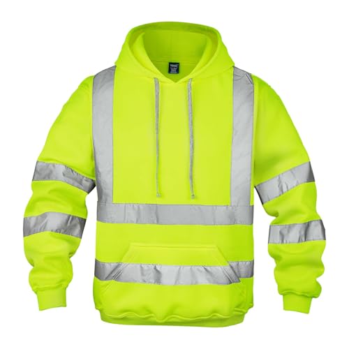 wefeyuv hi vis sweatshirt, reflective hoodie for men,safety sweatshirts for men with Breathable Fabric,ANSI Class 3 safety sweatshirt Pullovrer Yellow xxl for Construction Traffic Control Surveying