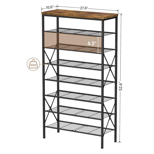 Image of 8 Tiers Tall Shoe Rack Organizer, Large Capacity Shoe Rack Holds 32 Pairs of Shoes, Durable and Stable, Adjustable Metal Shelf Stackable Shoe Shelf for Entryway, Hallway, Living Room, Closet