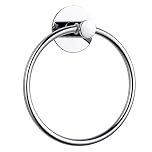 GERUIKE Adhesive Towel Ring No Drilling - Bathroom Towel Holder No Drill Round Hand Towel Rail - Stainless Steel Bathroom Accessory Chrome Silver Towel Rack - Small Bath Towel Hanger Wall Mounted