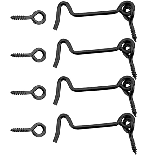 4 Pack 2.5-Inch Swivel Cabin Hook and Eye Latch – Carbon Steel Door and Window Lock with Mounting Screws, Rust-Resistant for Gate, Closet, Shed, Cabinet (Black)