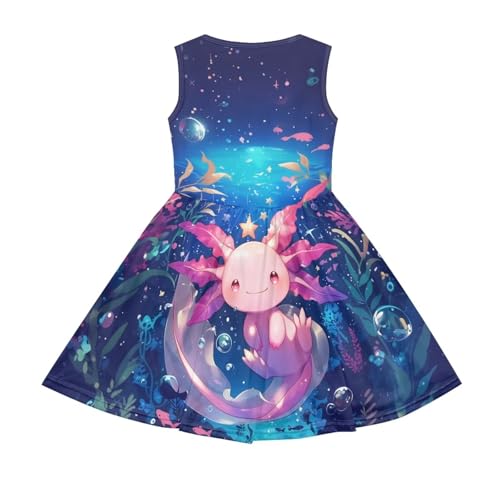 Cute Axolotl Dresses for Girls Sleeveless Tank Dress A Line Swing Sundress with Pockets 2-14T3