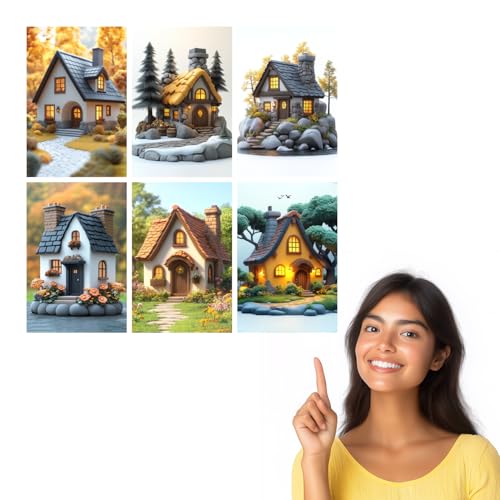 Image of SiddArtify Cottagecore Wall Art Prints Set - Whimsical House Poster Decor for Living Room Bedroom - 12x18 inch Sticker Pack of 6