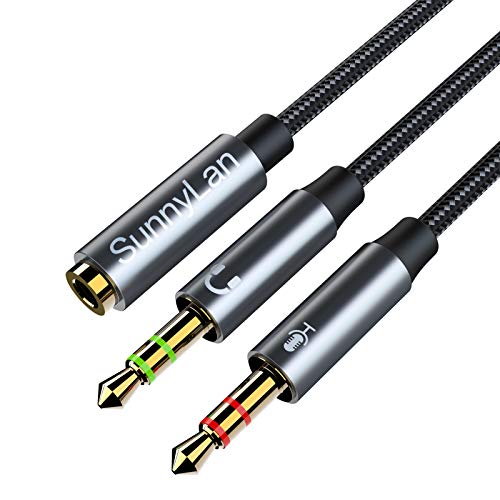 Headset Splitter Cable, 3.5mm TRRS Female to 2 Dual Male TRS Headphone Mic Microphone Audio Y Splitter Adapter for PC Computer and Old Version Laptop(Upgraded Version) (30CM)