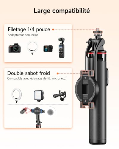 Trépied smartphone magnétique 360° avec télécommande et perche extensible - 6