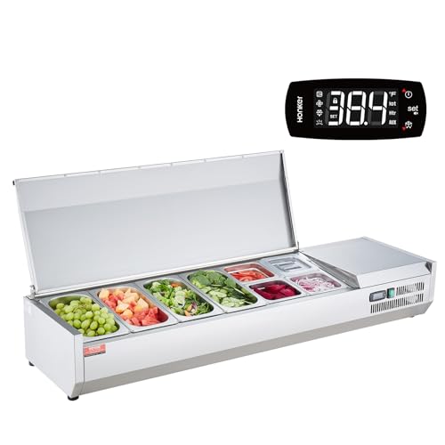 VEVOR Gekühlte Gewürzstation für die Arbeitsplatte, Zubereitungsstation mit 4 x 1/3 Pfanne & 4 x 1/6 Pfannen, Korpus aus Edelstahl 304 und Deckel aus PC, Sandwich-Zubereitungstisch mit Edelstahlschutz