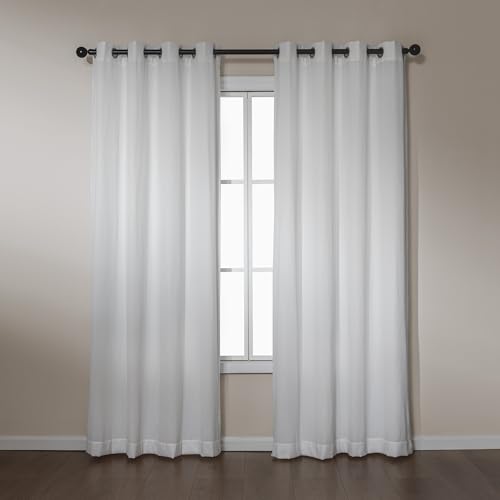 Image of Amazon Basics Chenille Room Darkening Curtains, Light Filtering Window Drapes for Bedroom and Living Room, 2-Panel Set with Grommets, 52 inch W x 84 inch L, White Diamond
