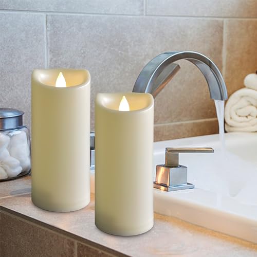 Image of 3 inchx7 inch Outdoor Waterproof Candles LED Battery Operated Candles Plastic Flickering Flameless Candles with Timer /Remote Wedding Party,2 Pack