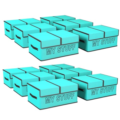 Image of Kuber Industries Pack of 12 Foldable Storage Organiser | (Large) Storage Box with Double Lid | Cloth Organizer for Wardrobe | Cupboard Drawer Organizer | My Stuff | Reliance Green