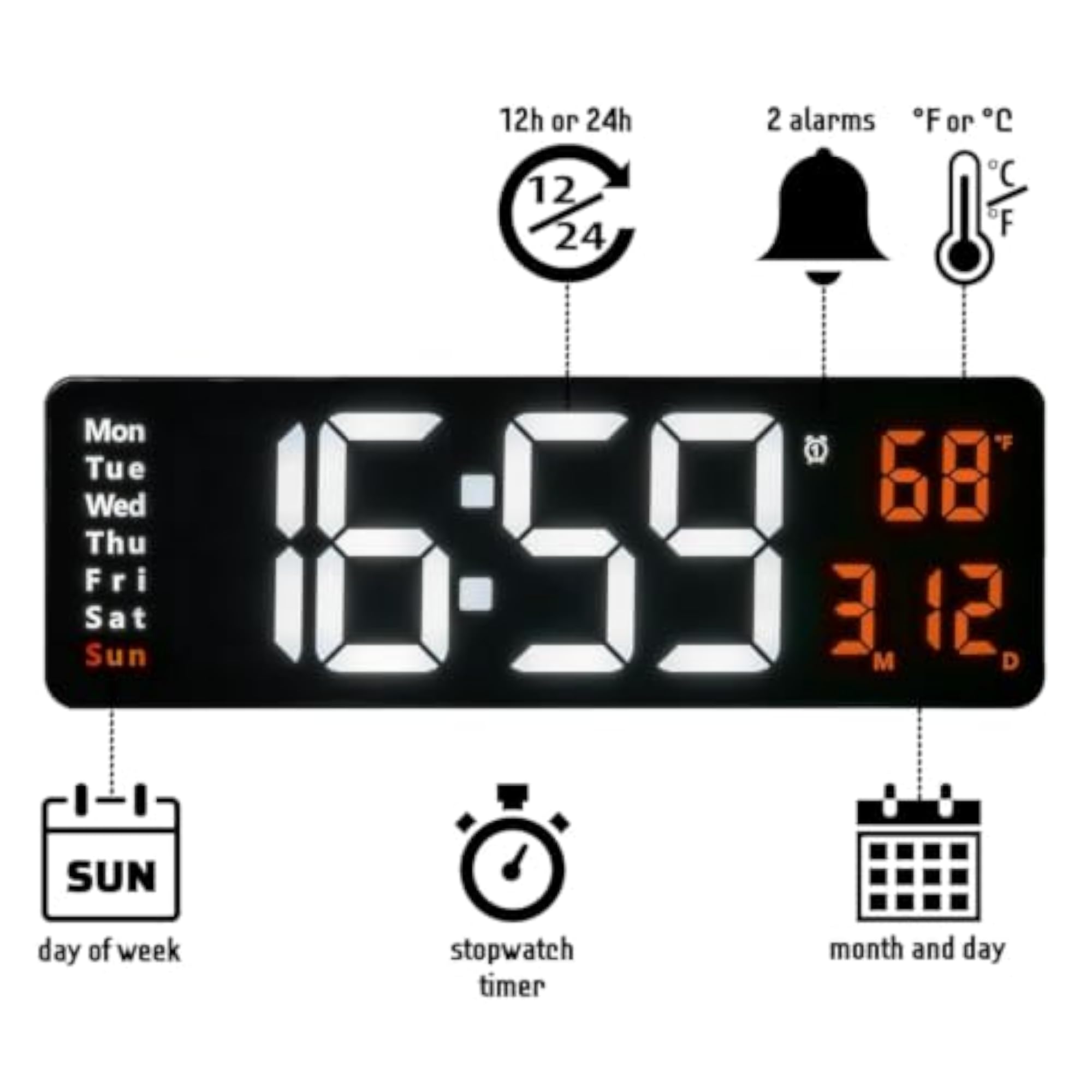 LED Digital Wall Clock with Remote Control