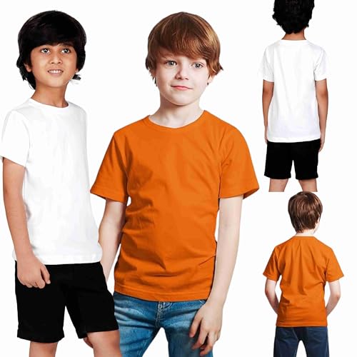 Image of Kids Round Neck T-Shirt Half Sleeves 100% Cotton Rich Soft Comfortable Fit Stylish Plain Color White+1 Combo Original Brand Tshirt for Boys