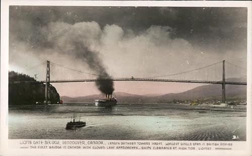 Lions Gate Bridge Vancouver British Columbia Canada Original Real Photo Postcard (RPPC)