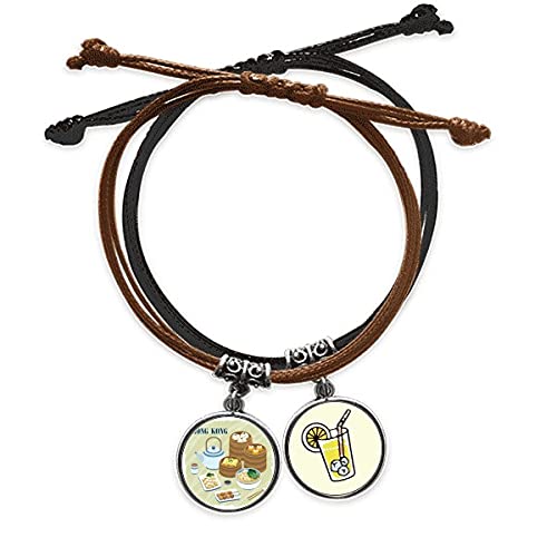 Bracelet style Hong Kong dim sum cordon et chaîne bracelet cuir jus de citron
