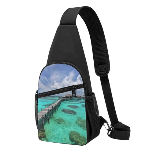 Sac à dos à bandoulière noir imprimé Maldives léger