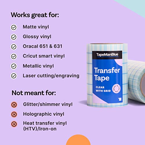 6" X 100' Roll Of Clear Transfer Tape For Vinyl, Made In America, Vinyl Transfer Tape With Alignment Grid For Cricut Crafts, Decals, And Letters #TOP6