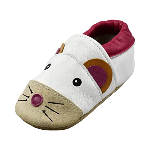 iEvolve Baby Leather Shoes Soft First Walker Shoes Crib Shoes Moccasins for Toddlers(Beige Mouse, 0-6 Months)