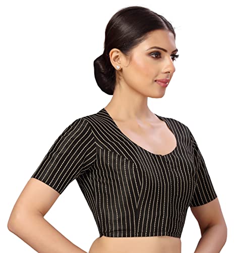 Image of Studio Shringaar Womens Polyester Short Sleeves Handloom Silk Saree Blouse