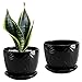 MyGift Set of 2 Black Starburst Design Ceramic Flower Planter Pots/Decorative Plant Containers with Saucers