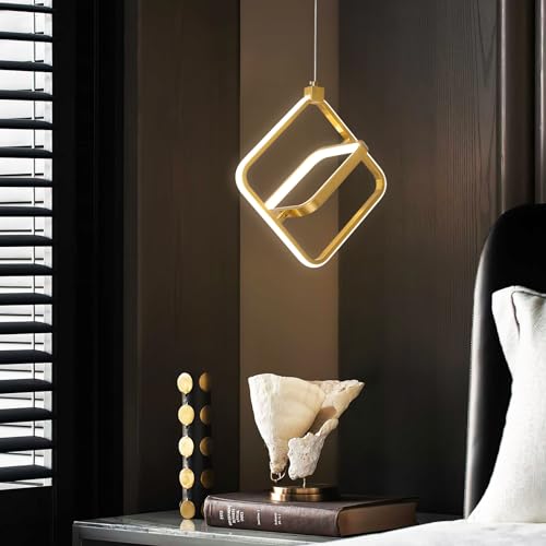 Image of Modern LED Chandelier Gold Rectangular Pendant Light Fixtures 4000K 20W Dimmable Height Adjustable Pendant Lighting for Dining Room Kitchen Island Bedroom Living Room Foyer(2-Pack)