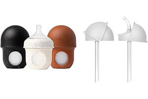 Nursh Silicone Baby Bottles with Conversion Straw Sippy Cup Lids