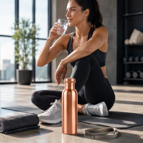 Image of Alpha Living Home Pure Copper Water Bottle 32 Oz Extra Large Wide Mouth Leak Proof Drinking Bottle with Brush, Ayurvedic Reusable Metal Bottle for Travel Office Gym, Pure Copper