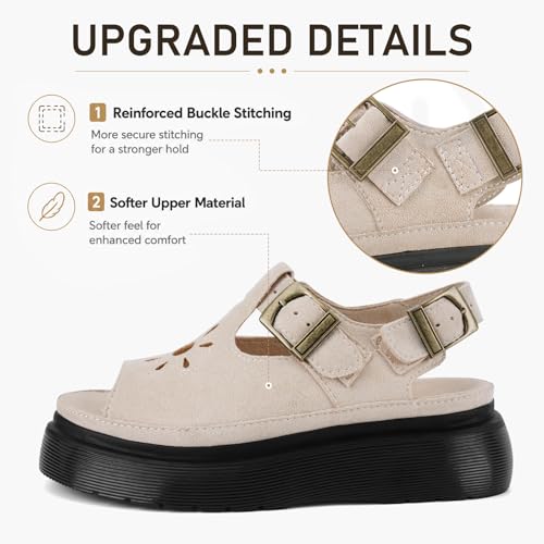 Image of Platform Sandals for Women Chunky Ankle Buckle Casual Open Toe Comfortable Flower Decoration Fisherman Sandals