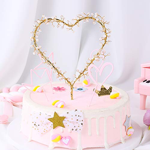 Wedding Cake Toppers Heart Pearl Cake Topper Gold Light Heart Cake Decoration for Birthday Wedding Engagement Anniversary Cake Decor by KIPETTO - Image 8