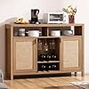 SICOTAS Coffee Bar Cabinet 51 Rattan Sideboard Buffet Cabinet with Storage Boho Farmhouse Liquor Cabinet with Wine Racks Credenza Console Table for Home Living Dining Room Entryway Natural