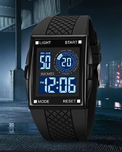 Gosasa Fashion Unisex Square Digital Watch Big Face Sport Outdoor Dual Time Countdown Electronic Watches Led Light Wristwatch for Men Women (Black)4