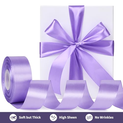Image of Mauproy 1-1 /2 Inch Wide Lavender Purple Satin Ribbon, 50 Yards Solid Polyester Fabric Ribbon for Roses Making, Gift Wrapping, Wedding Decorations, Crafts, Bows