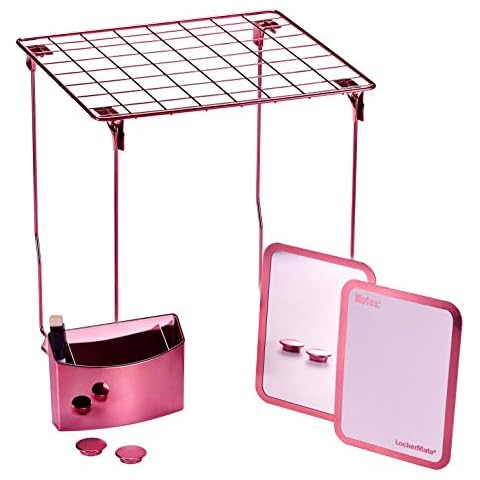 LockerMate Stac-A-Shelf 7-Piece Locker Organizer Kit, Includes Locker Shelf, Mirror, Whiteboard, Storage Cup & Dry Erase Marker - Rose Gold Cover