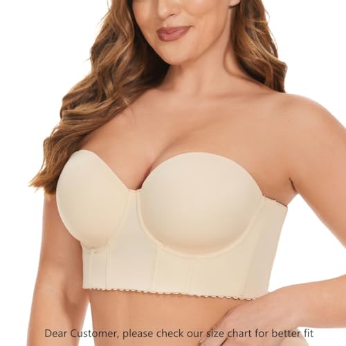 Image of SEA BBOT Women Longline Strapless Bra Full Figure Corset Bra Hide Back Fat