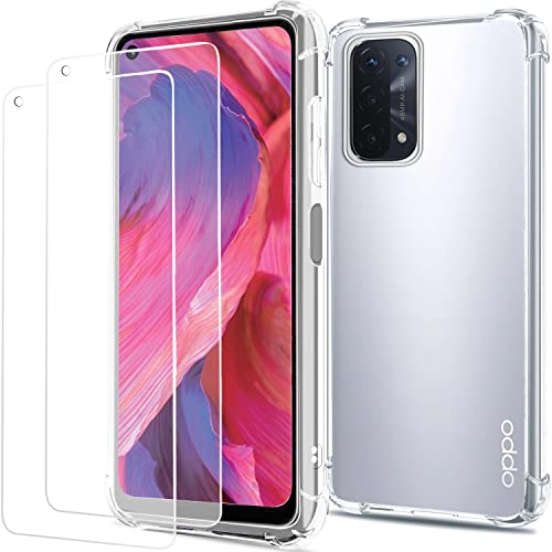 Coque pour Oppo A54 5G/A74 5G avec 2 Pièces Protection Écran en Verre Trempé, Transparent Étui de Protection en Antichoc,Mince Souple TPU Bumper Housse-6.5 Pouces-Transparente,Pas pour A54 4G/A74 4G Cover