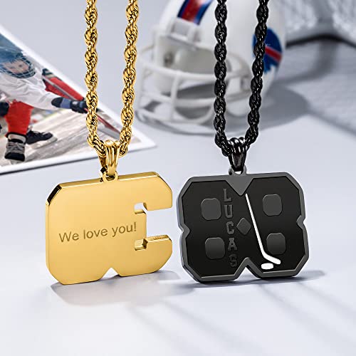 Custom Ice Hockey Number Necklace Stainless Steel Personalized Back Engraved/Name Ice Hockey Pendant Necklace Sport Charm Number Chain Inspiration Jewelry Birthday Gifts For Men Athletes3