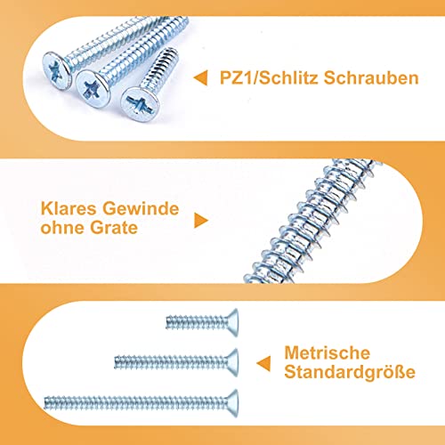 VIGRUE 305 Stück Geräteschrauben für Schalterdosen, Dosenschrauben 3,2x15mm, 3,2x25mm, 3,2x40mm, Steckdosen Schrauben aus Stahl Verzinkt mit PZ1/Schlitz