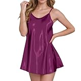 Generisch Damen Set Einfarbiges ärmelloses Dessous-Nachthemd für Damen, lässig, bequem, Nachtwäsche, Hauskleid mit offener Vorderseite, Bademantel für alle Jahreszeiten Slip Offen Schritt (5XL)