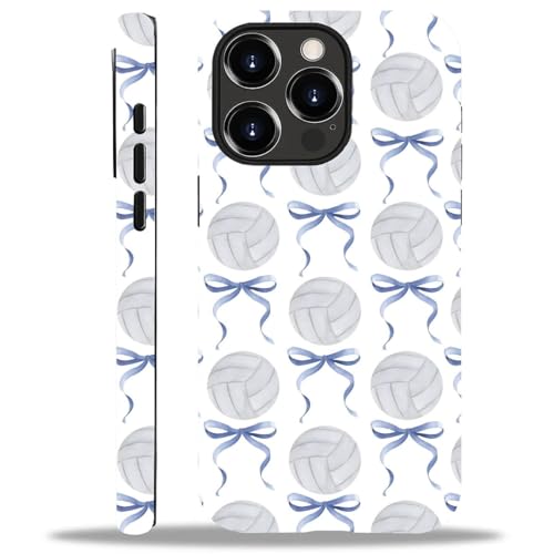 yicomon Compatible with iPhone 15 Pro Case, Volleyball Blue Bow Pattern Print Matte Phone Case Durable Fashion Funny Liquid Silicone Case Soft Anti-Scratch Shockproof Protective Cover